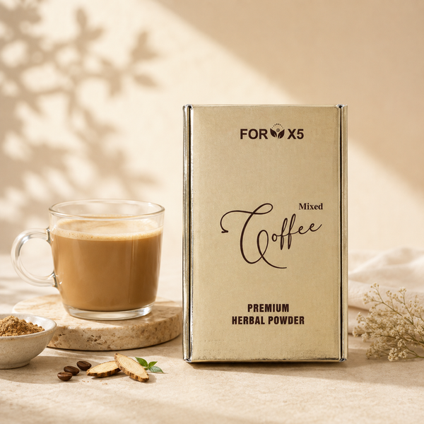 FORX5 Mixed Coffee Kräuterkaffee Produktbox in Gold